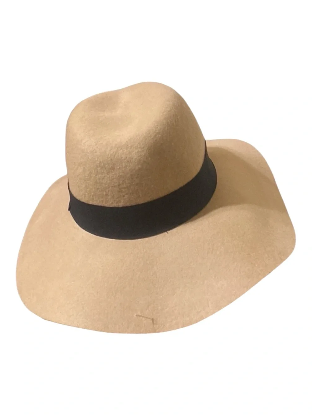 Michael Stars Tan Grande 100% Wool Fedora (with Wide Brim) Black Band OS